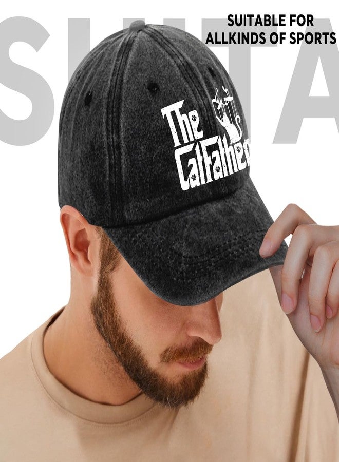 rofiowa The Catfather Adjustable Washed Cotton Baseball Cap, Funny Retro Trucker Hat Outdoor Accessories for Men Grandpa Dad Husband Cat Lover, Retirement Birthday for Cat Dad - Image 5